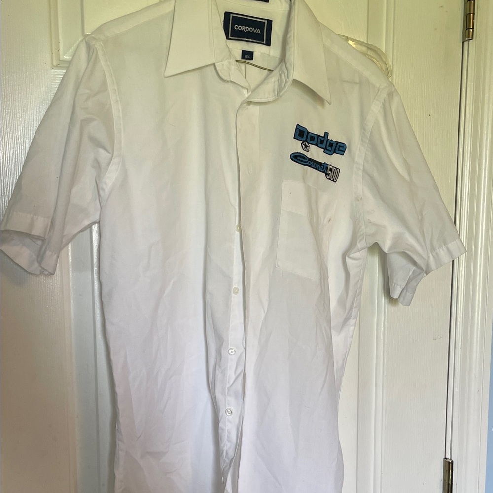 Men's White Dodge Coronet 500 Embroidered Short-Sleeve Shirt vintage